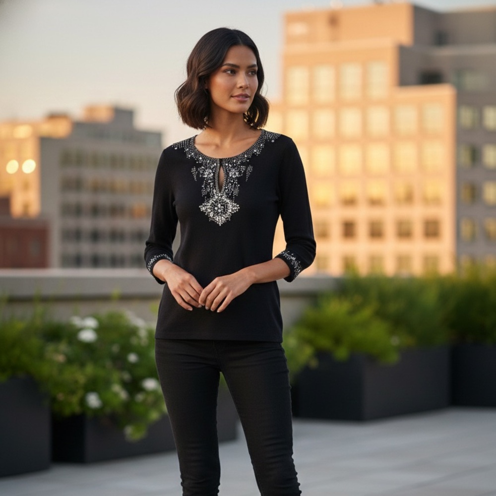 NWT Joseph A. Sequin Knit Blouse